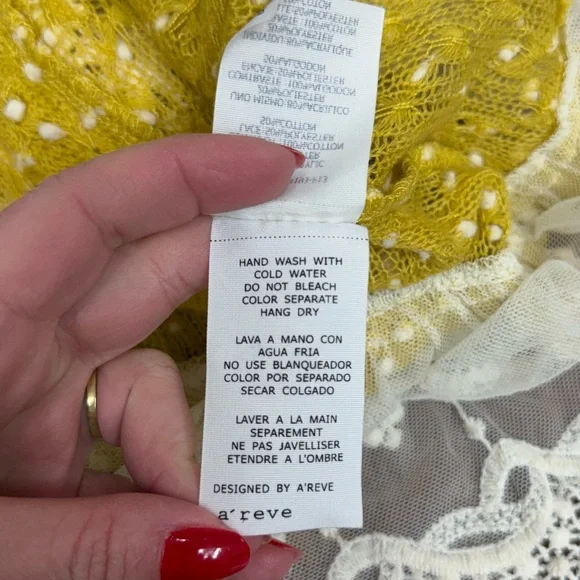 A’reve Mustard Yellow Lace Floral Ruffle Hem Cardigan Tunic Size Medium - Picture 10 of 11